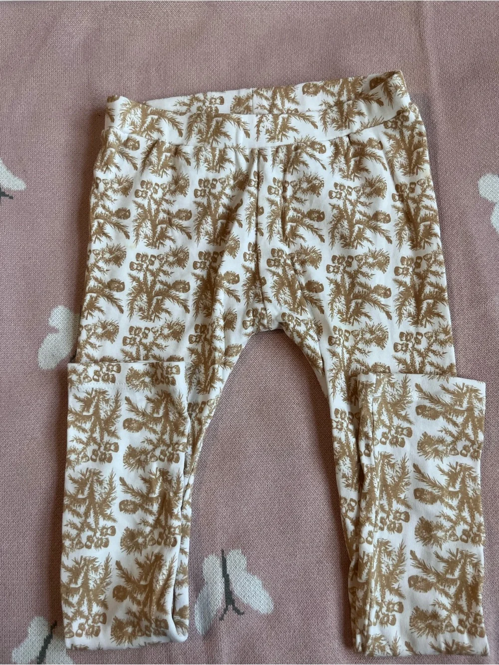 kate quinn Cream Leggings with Brown Palm Print 5y